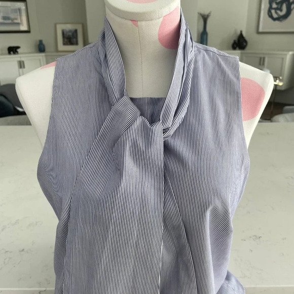 Banana Republic Sleeveless Lined Striped Cotton Midi Dress Purple+White Sz 8 - Picture 4 of 12